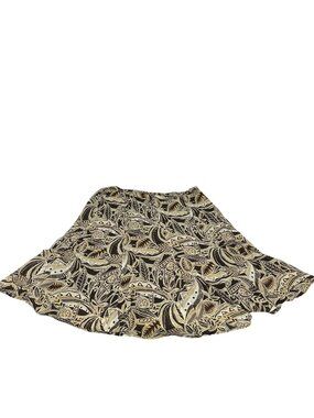 Ladies Leaf Print Knee-Length Skirt Size 16 Elastic Waist Brown Lightweight